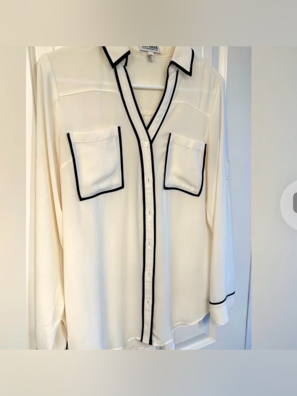 Express Portofino Shirt Ivory dark Piping Trim Size M